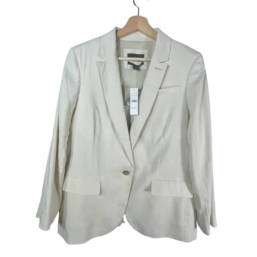 NWT J. Crew SIZE 12P Alfie Blazer Jacket Italian Linen Ivory Womens Business NEW
